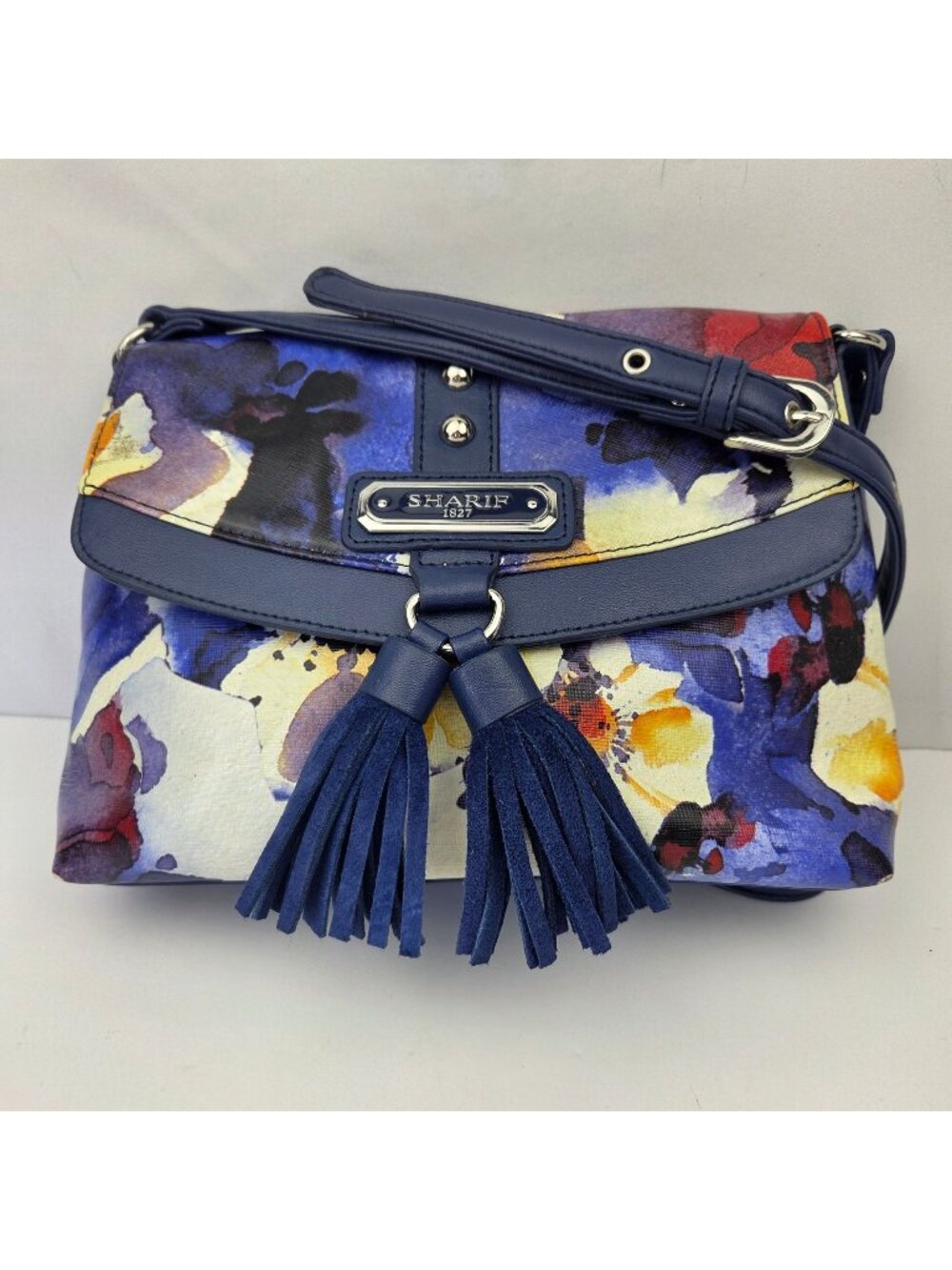 Sharif 1827 Floral Crossbody Bag With Tassels & Adjustable Strap - Genuine Leath